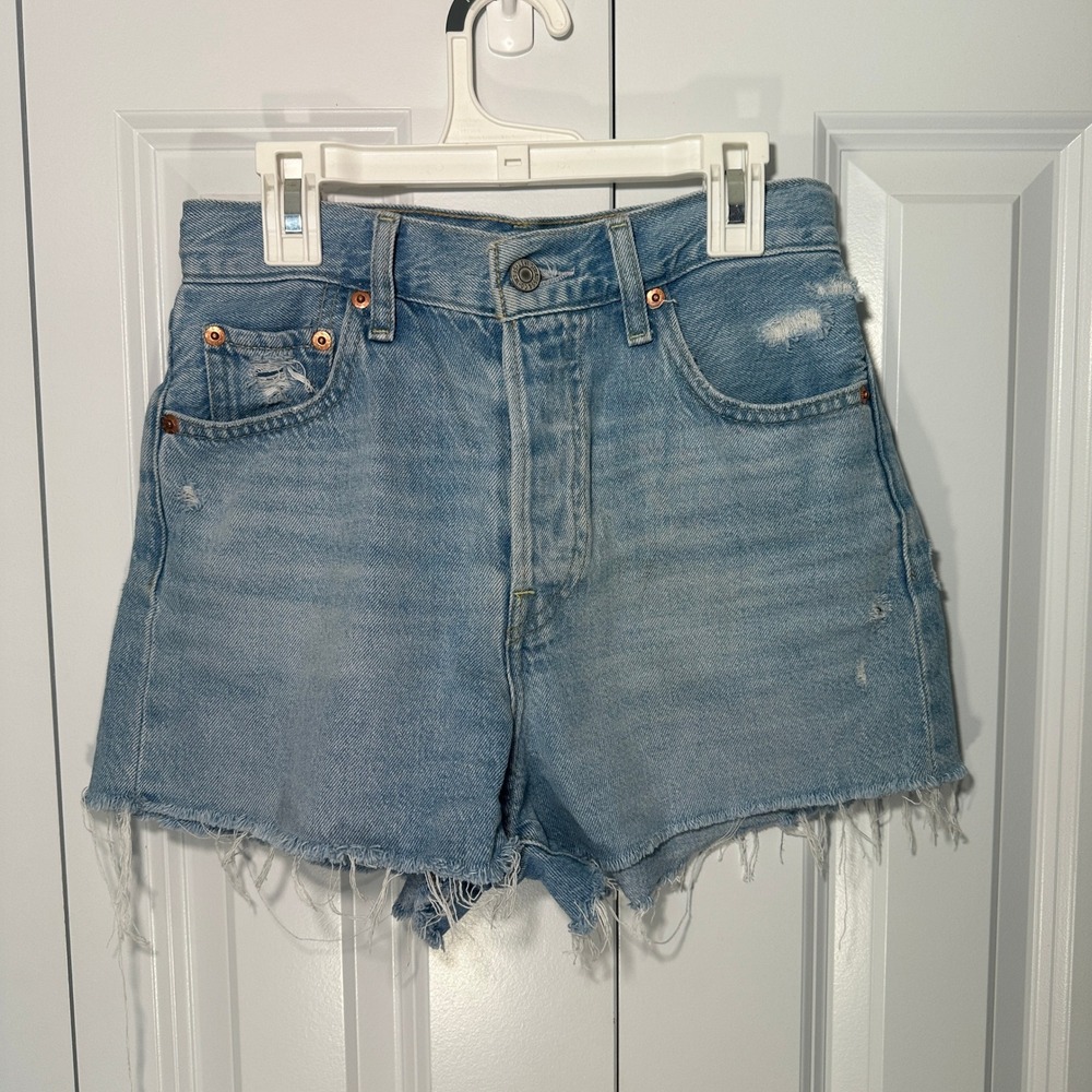 Levi's Light Blue Distressed High-Rise Jean Shorts